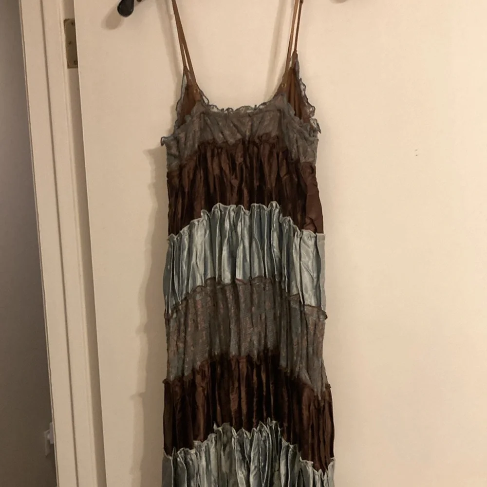 Vintage Guess Ruffled Baby Doll Dress Women's S Brown Teal Fairy Lace Y2K - Picture 2 of 10
